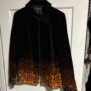 Women's Velvet Ombre Leopard-Print Jacket in Black & Orange